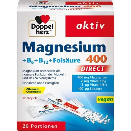 Doppelherz Magnesium 400 B6 B12 Folic Acid DIRECT 20 Vegan Portions