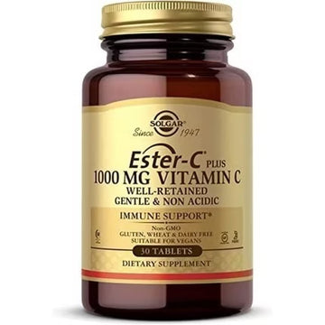 Solgar Ester-C Plus 1000 mg Vitamina C Tablete Pachet 30 - Sprijină sistemul imunitar sănătos - Foarte absorbabil - Vegan și fără gluten