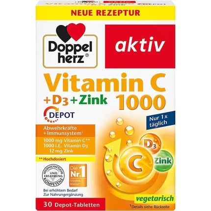 Doppelherz Vitamin C 1000 + D3 + Zinc High Dose Immune Support 30 Depot Tablets